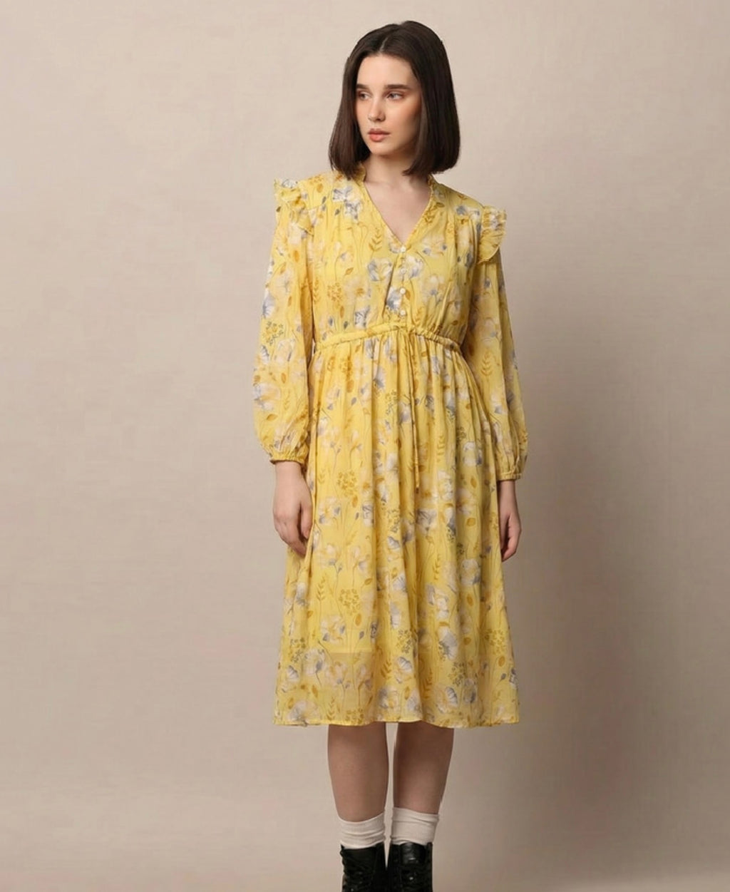 Soft Bloom Casual Midi Dress