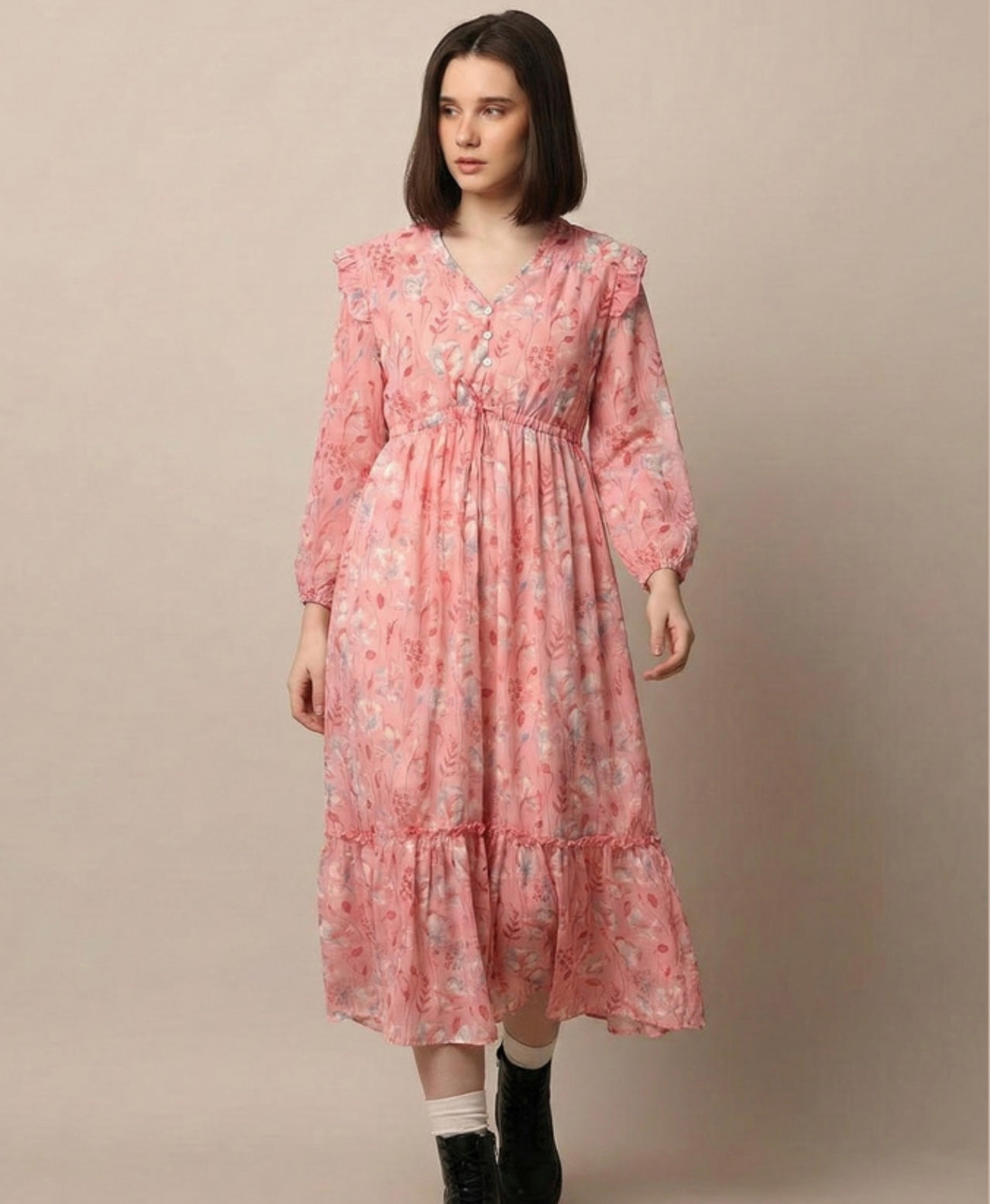 Soft Bloom Casual Midi Dress